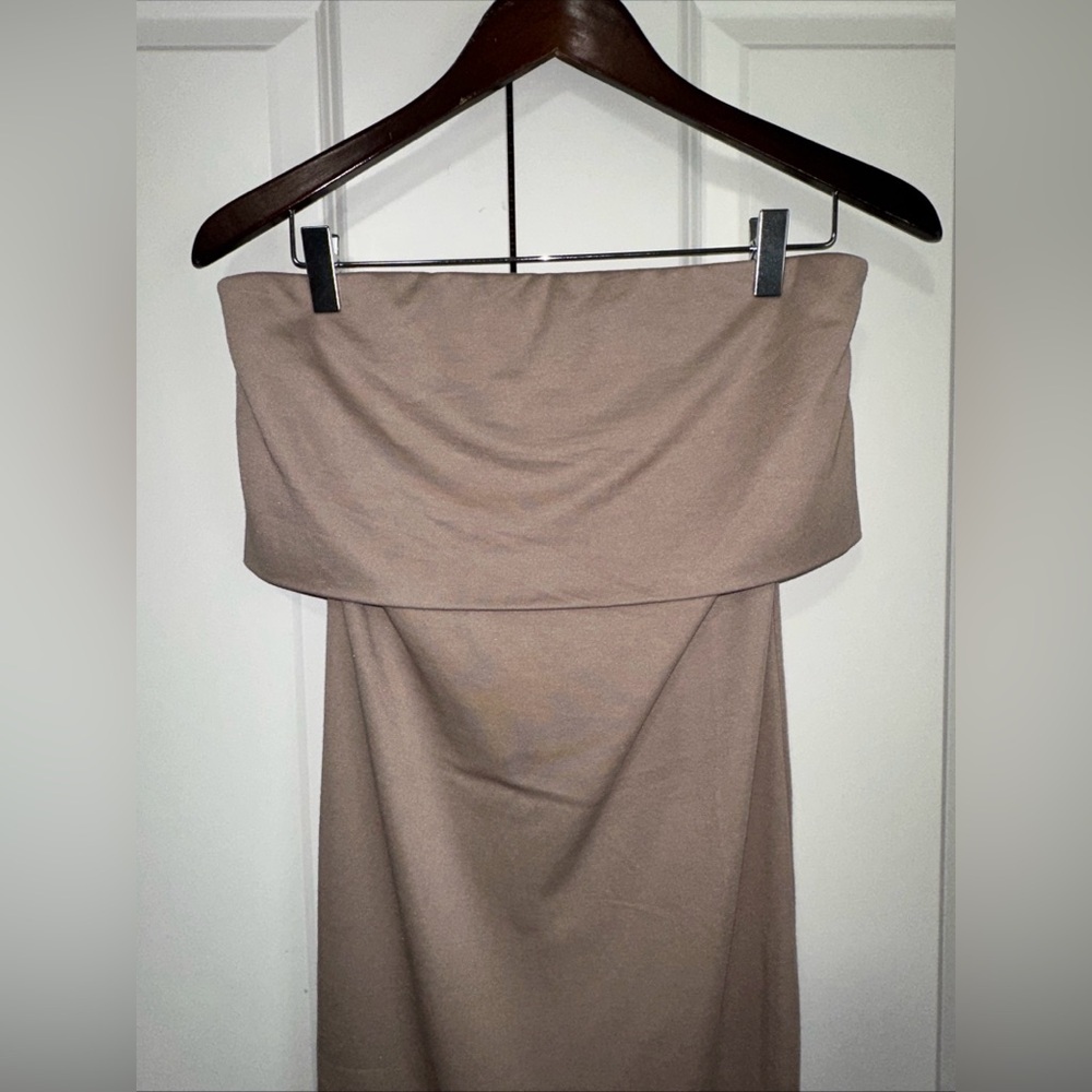 Forever 21 Lightweight Strapless Bodycon Midi Dress M Beige NWT - Picture 2 of 4